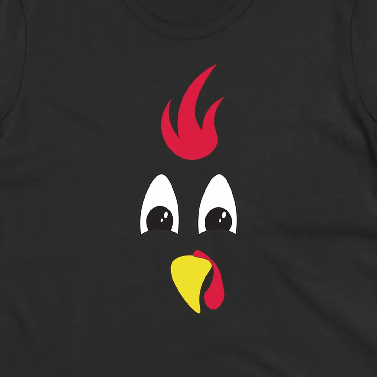 Rooster face graphic for Turkey Trot runners, featuring a red comb and yellow beak.