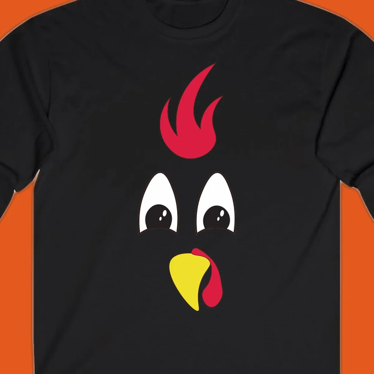 Rooster face graphic for Turkey Trot runners, featuring a red comb and yellow beak.