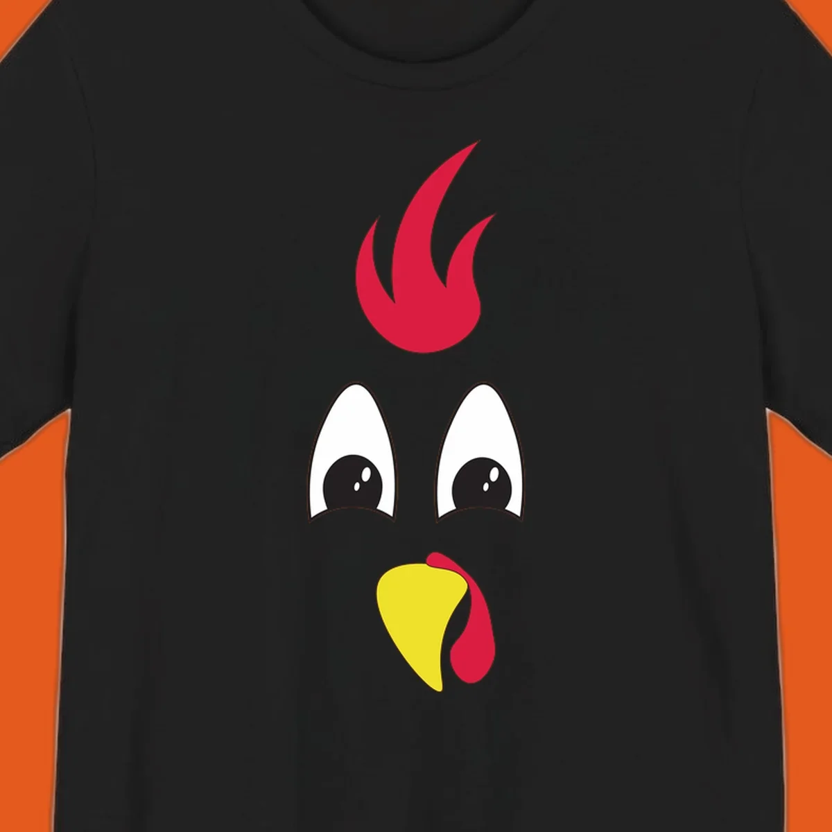 Rooster face graphic for Turkey Trot runners, featuring a red comb and yellow beak.