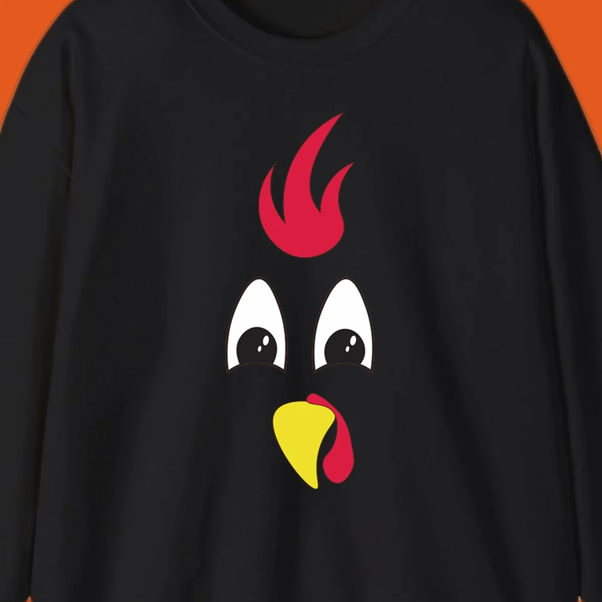 Rooster face graphic for Turkey Trot runners, featuring a red comb and yellow beak.