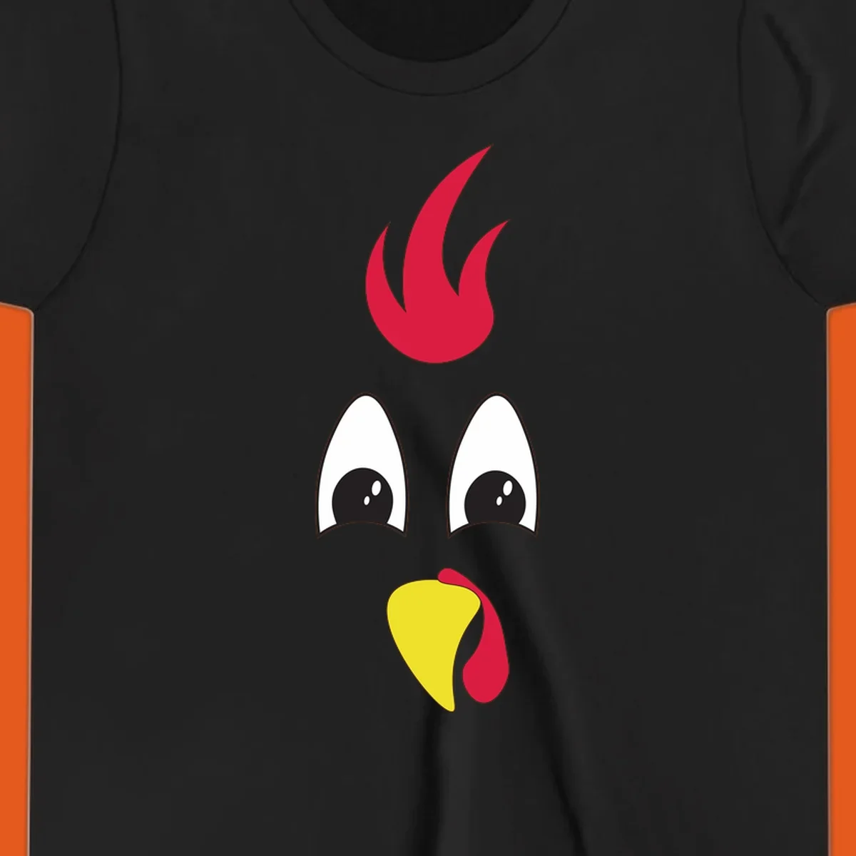 Rooster face graphic for Turkey Trot runners, featuring a red comb and yellow beak.