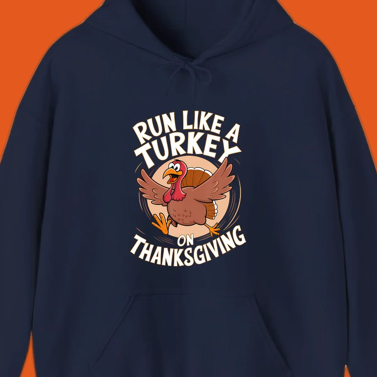 Illustration of a cartoon turkey running with text RUN LIKE A TURKEY ON THANKSGIVING.