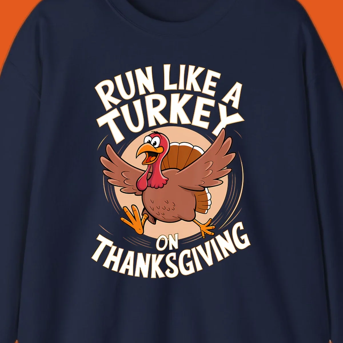 Illustration of a cartoon turkey running with text RUN LIKE A TURKEY ON THANKSGIVING.