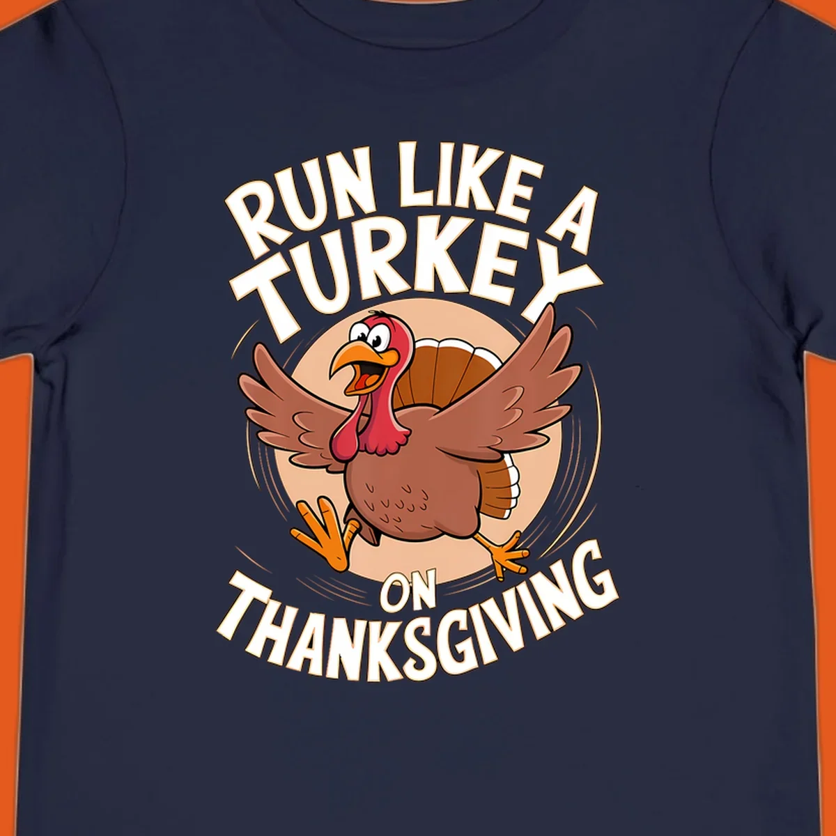 Illustration of a cartoon turkey running with text RUN LIKE A TURKEY ON THANKSGIVING.