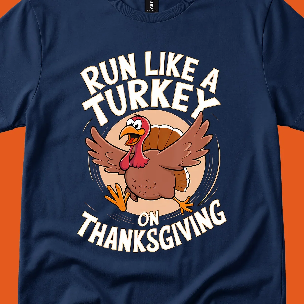 Illustration of a cartoon turkey running with text RUN LIKE A TURKEY ON THANKSGIVING.
