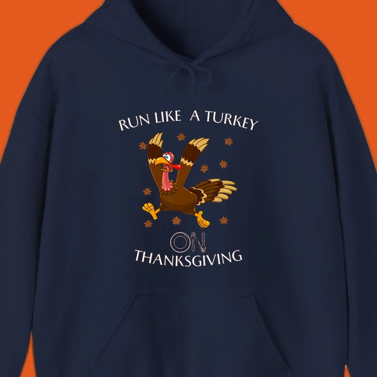 Illustration of a cartoon turkey running with text 'RUN LIKE A TURKEY ON THANKSGIVING'.