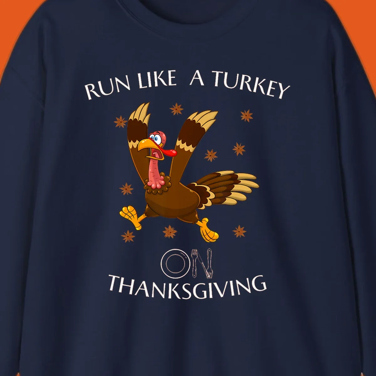 Illustration of a cartoon turkey running with text 'RUN LIKE A TURKEY ON THANKSGIVING'.