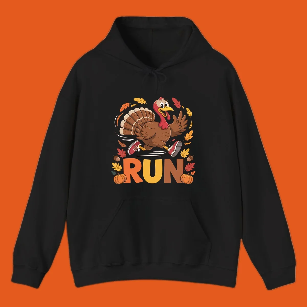 Running turkey illustration with 'RUN' text for Thanksgiving Turkey Trot races.