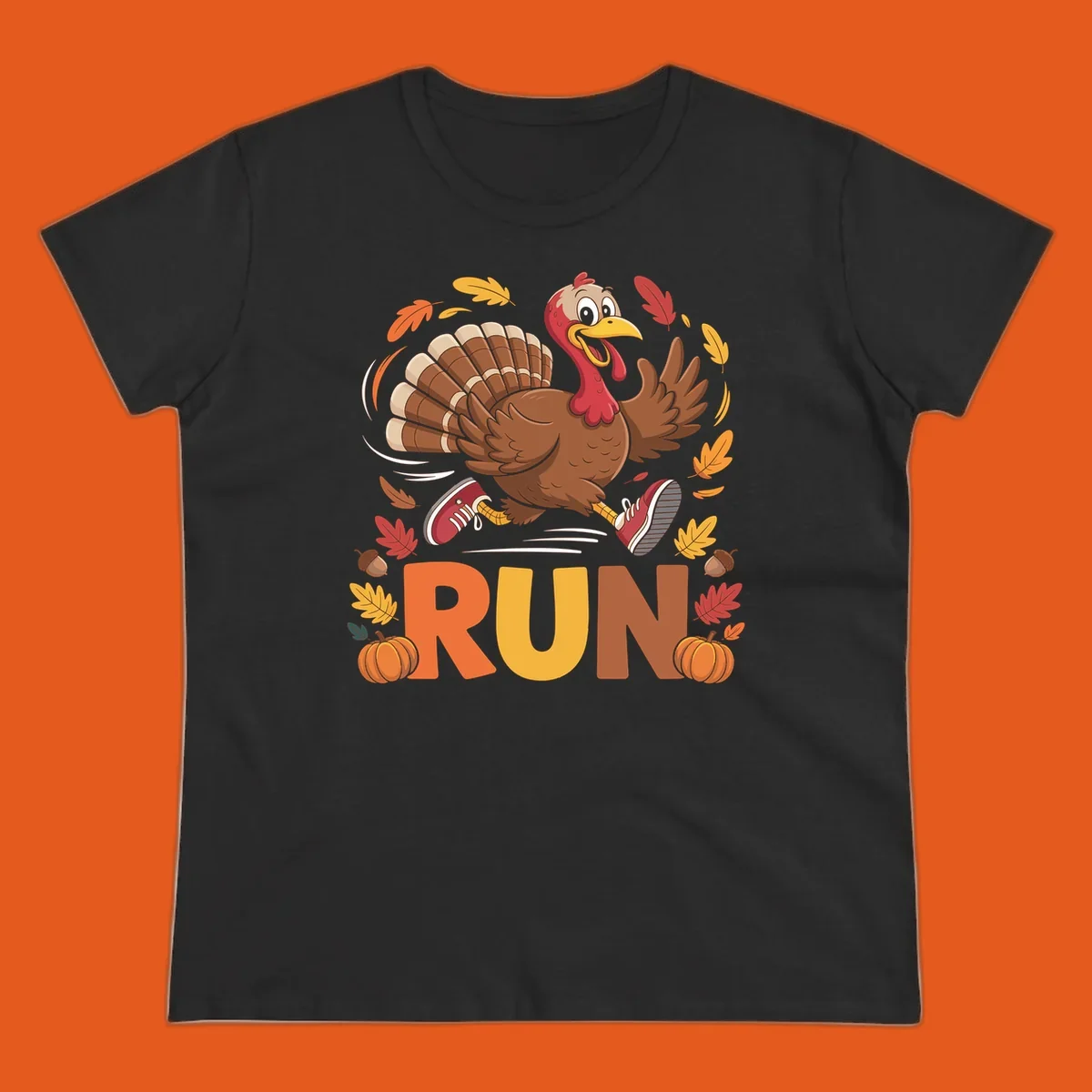 Running turkey illustration with 'RUN' text for Thanksgiving Turkey Trot races.