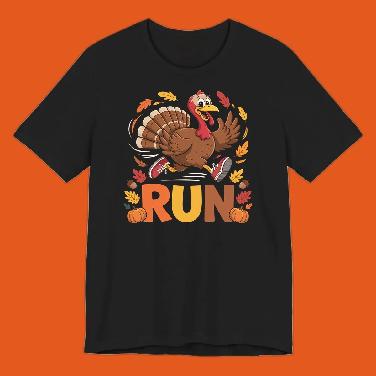 Running turkey illustration with 'RUN' text for Thanksgiving Turkey Trot races.