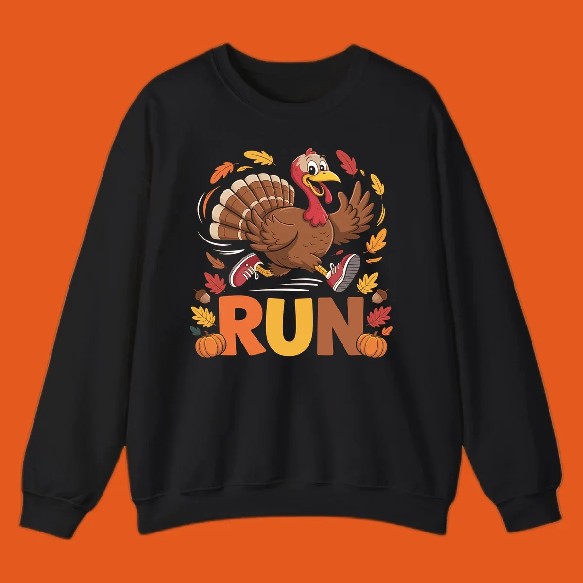 Running turkey illustration with 'RUN' text for Thanksgiving Turkey Trot races.