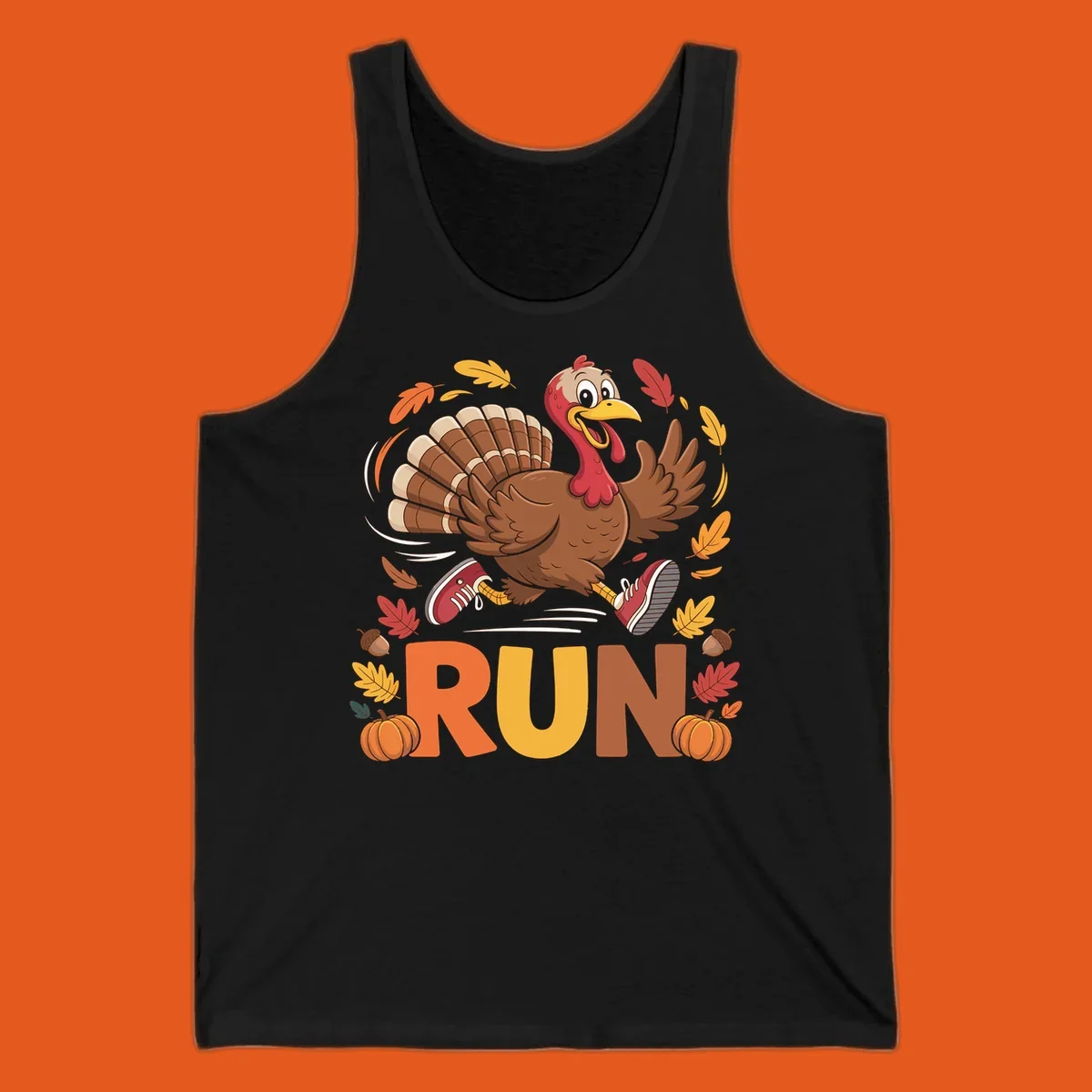 Running turkey illustration with 'RUN' text for Thanksgiving Turkey Trot races.