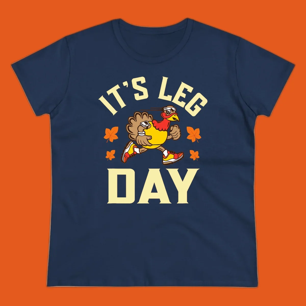 Illustration of a running turkey with 'IT'S LEG DAY' text, for a Turkey Trot shirt.