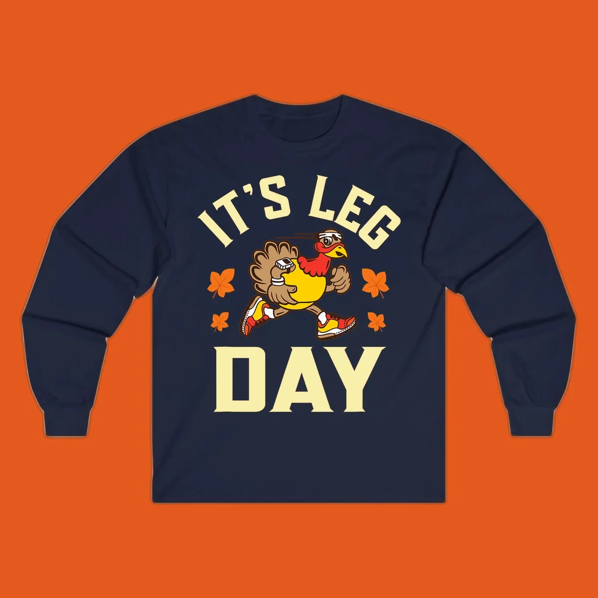 Illustration of a running turkey with 'IT'S LEG DAY' text, for a Turkey Trot shirt.