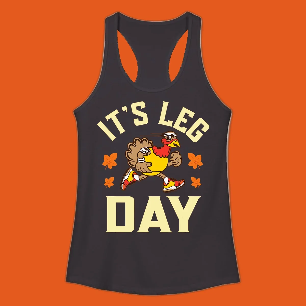 Illustration of a running turkey with 'IT'S LEG DAY' text, for a Turkey Trot shirt.
