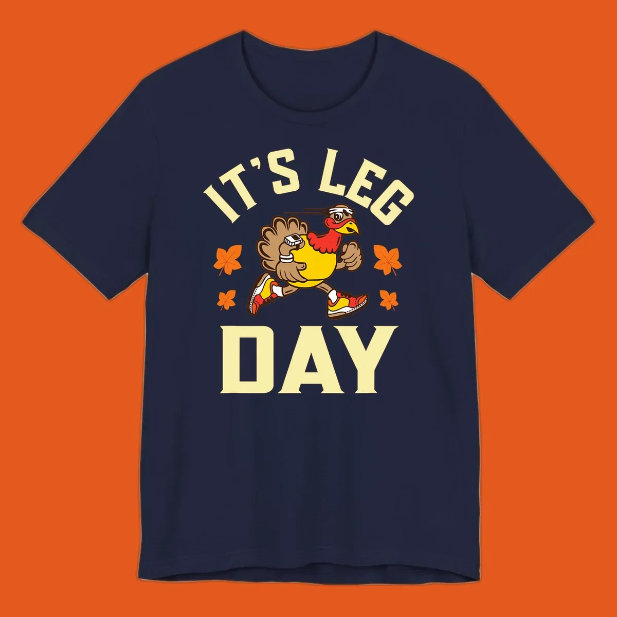 Illustration of a running turkey with 'IT'S LEG DAY' text, for a Turkey Trot shirt.