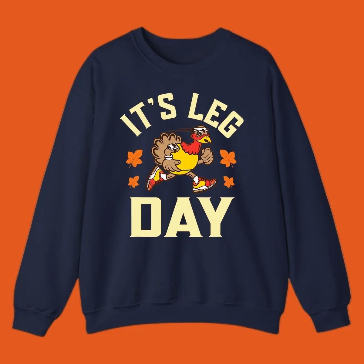 Illustration of a running turkey with 'IT'S LEG DAY' text, for a Turkey Trot shirt.