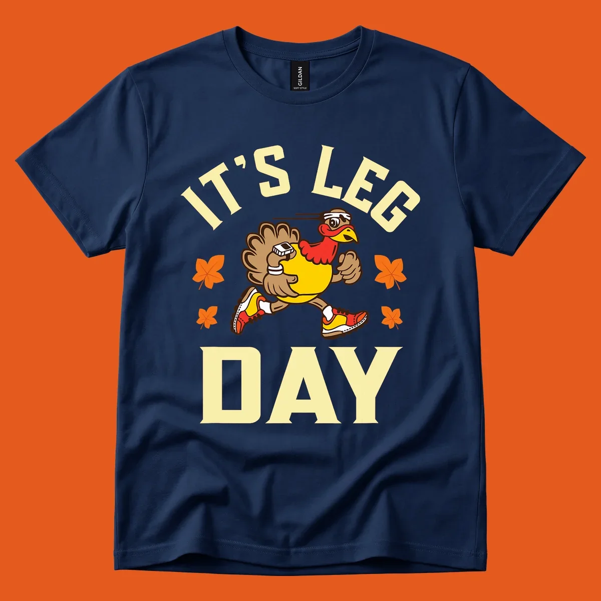 Illustration of a running turkey with 'IT'S LEG DAY' text, for a Turkey Trot shirt.