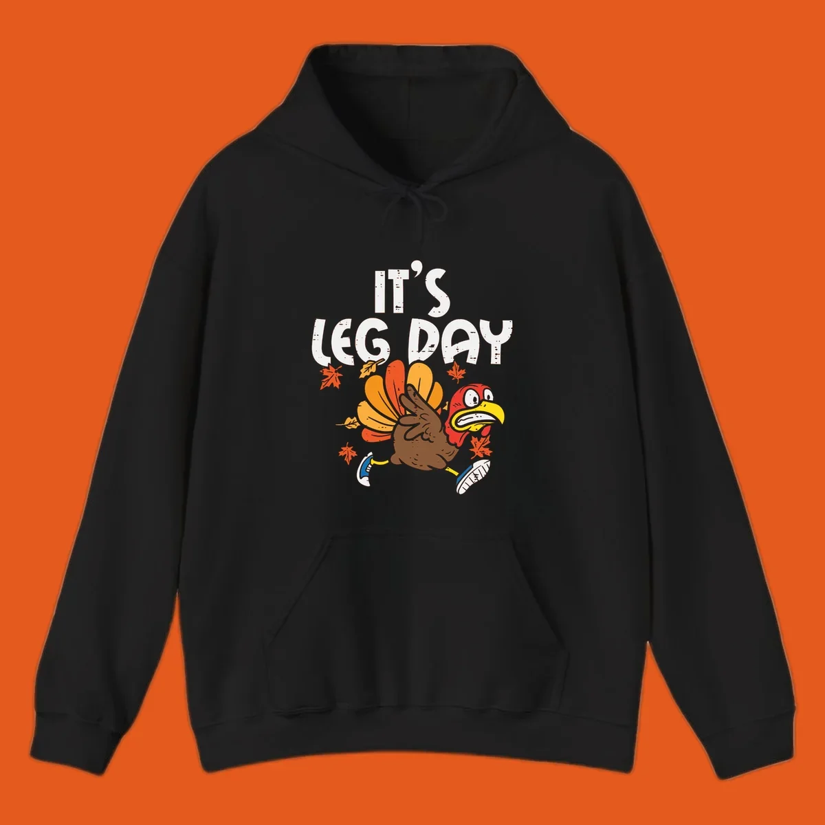 Running turkey with text 'IT'S LEG DAY' for Thanksgiving Turkey Trot shirt.