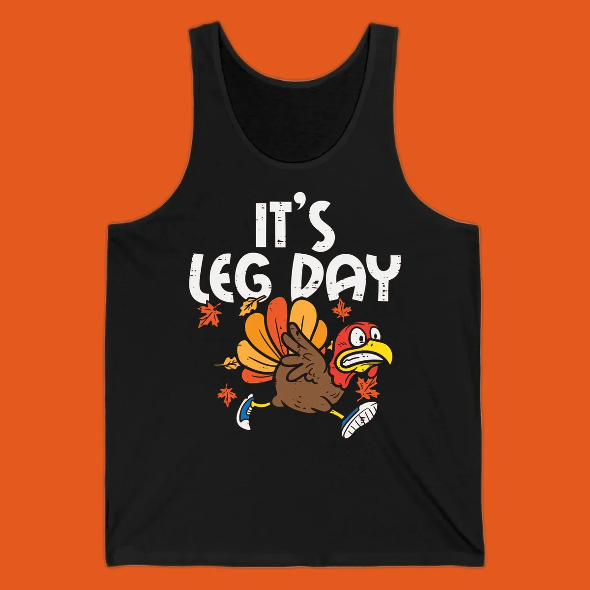 Running turkey with text 'IT'S LEG DAY' for Thanksgiving Turkey Trot shirt.