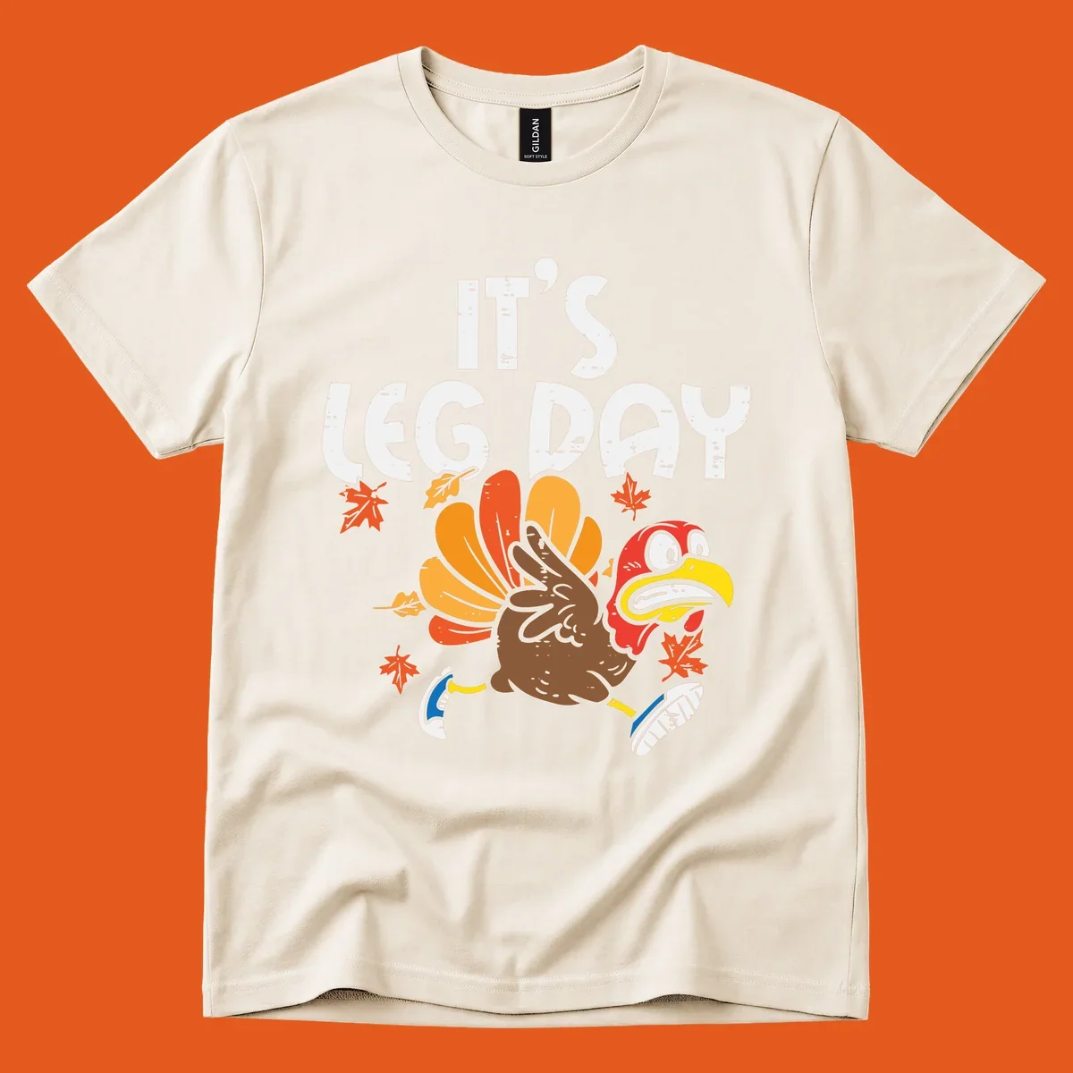 Running turkey with text 'IT'S LEG DAY' for Thanksgiving Turkey Trot shirt.