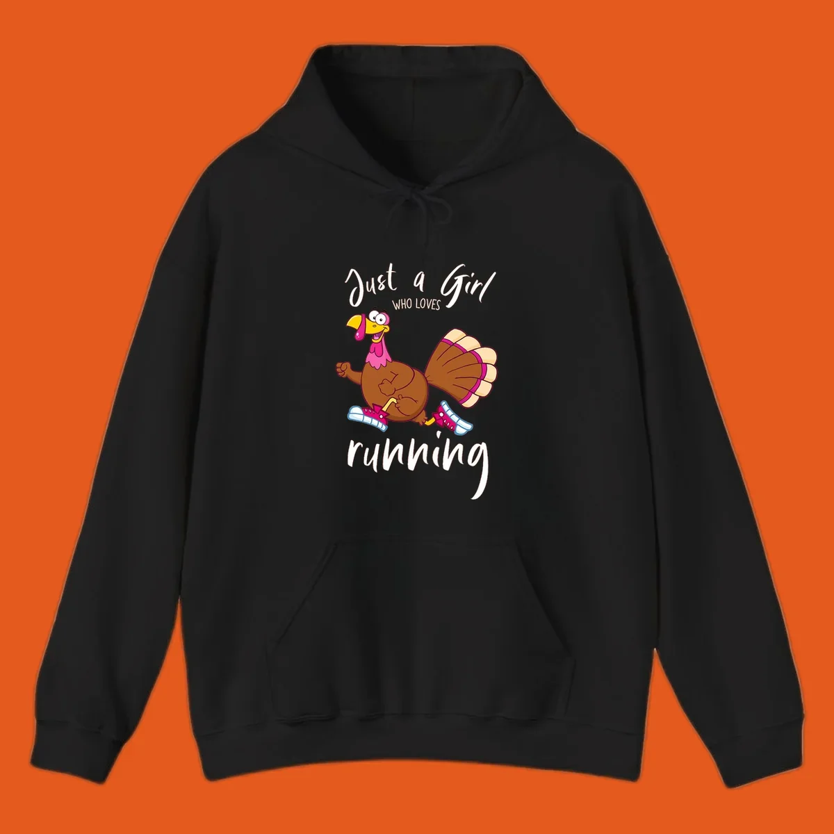 Cartoon running turkey with text: Just a Girl WHO LOVES running.