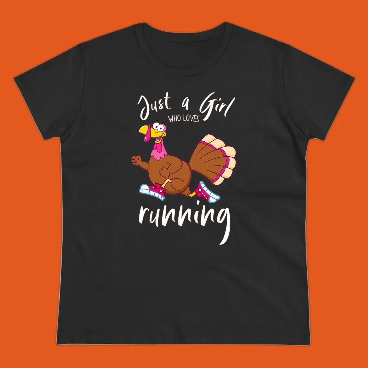 Cartoon running turkey with text: Just a Girl WHO LOVES running.