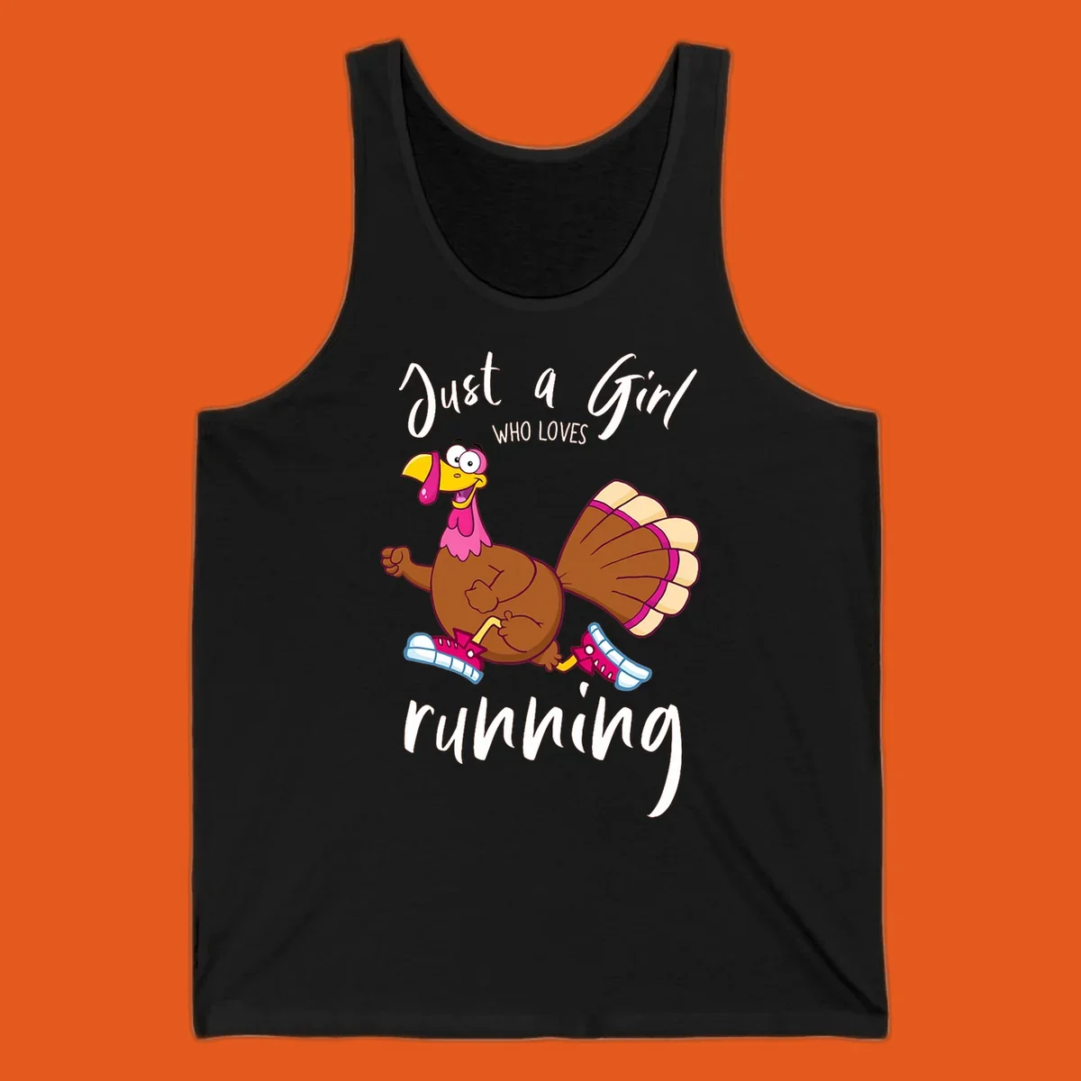 Cartoon running turkey with text: Just a Girl WHO LOVES running.