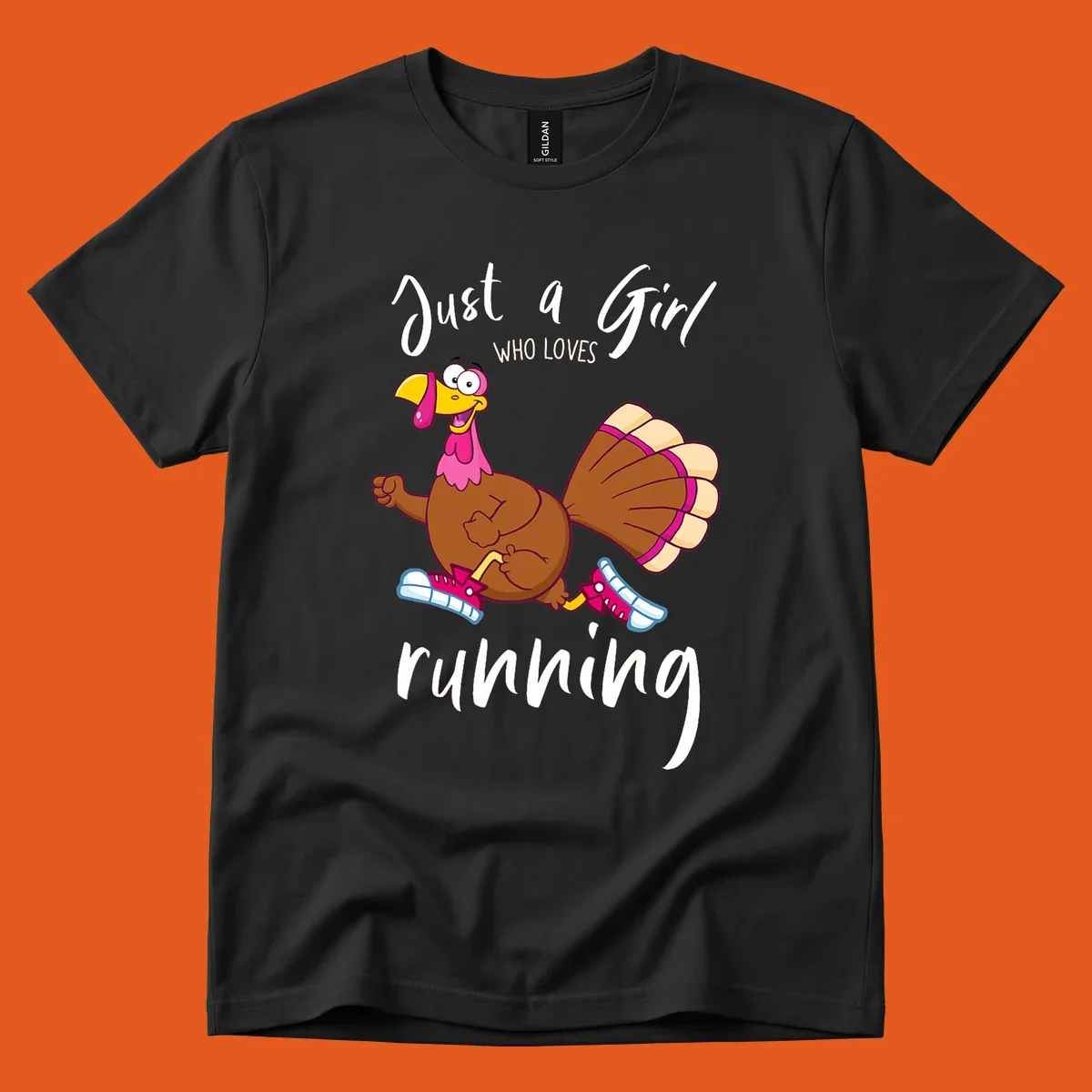 Cartoon running turkey with text: Just a Girl WHO LOVES running.