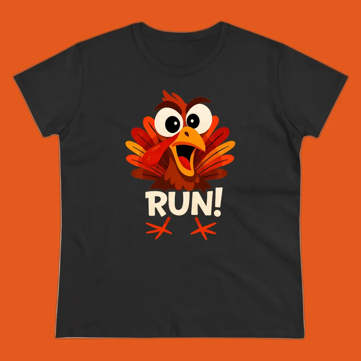 Cartoon turkey with text RUN! - turkey run for your life