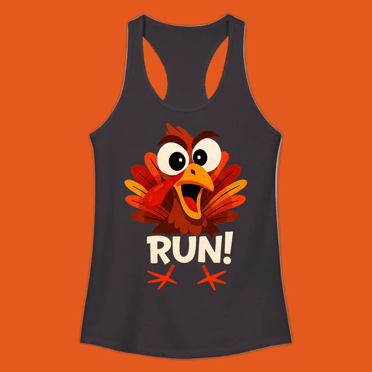 Cartoon turkey with text RUN! - turkey run for your life