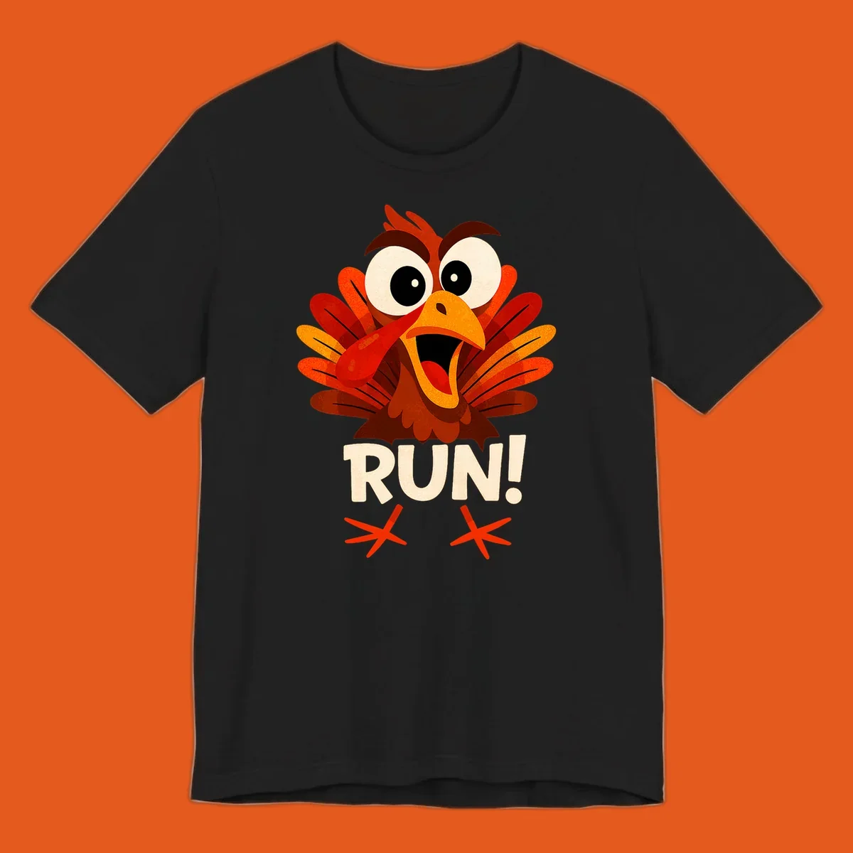 Cartoon turkey with text RUN! - turkey run for your life