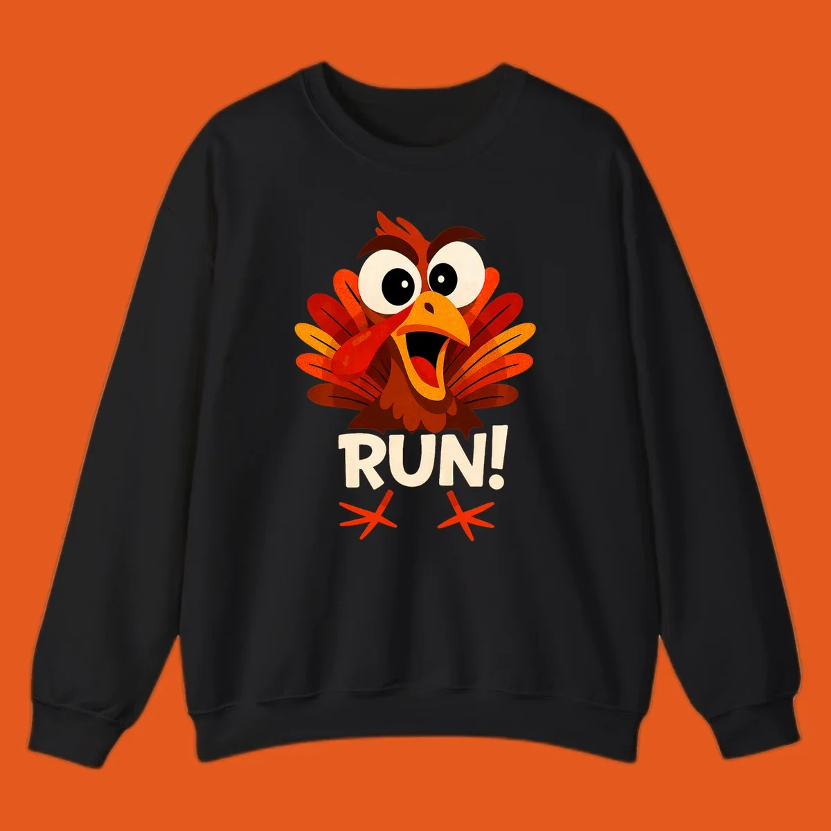 Cartoon turkey with text RUN! - turkey run for your life
