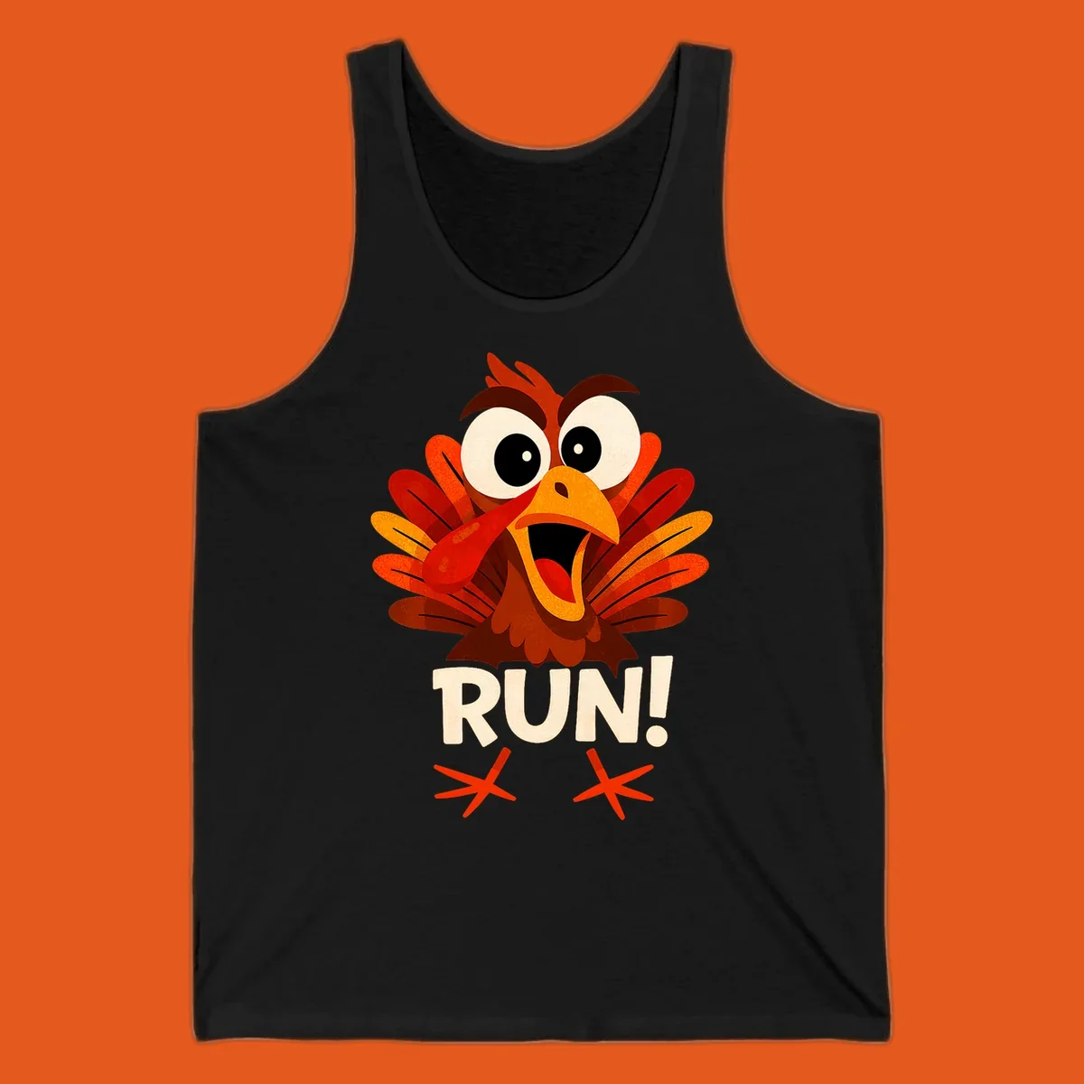 Cartoon turkey with text RUN! - turkey run for your life