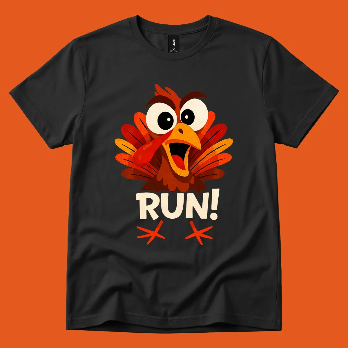 Cartoon turkey with text RUN! - turkey run for your life