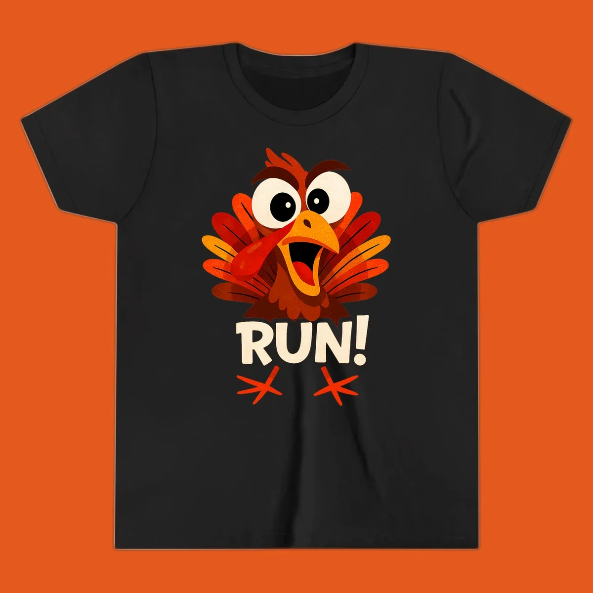 Cartoon turkey with text RUN! - turkey run for your life