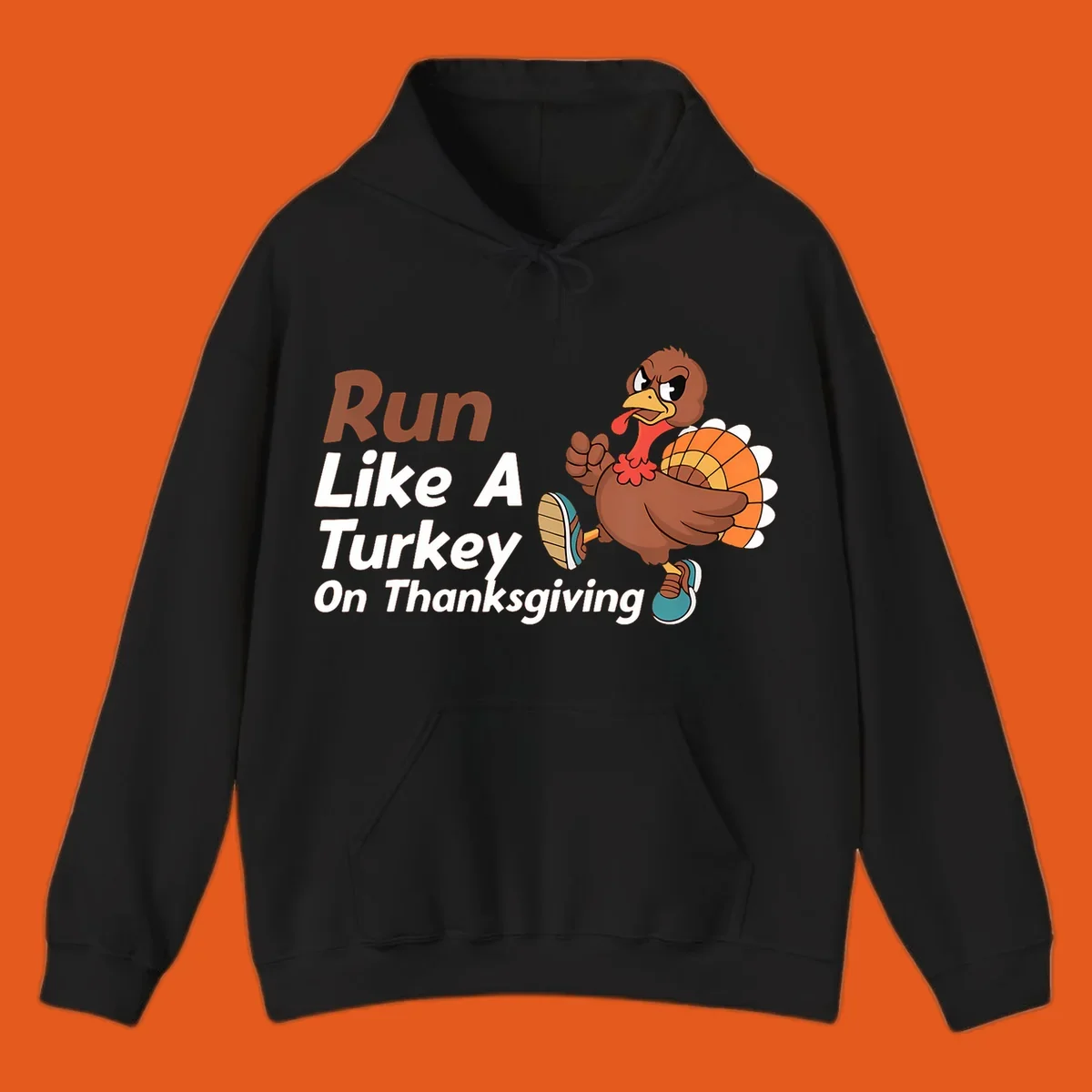 Run Like A Turkey Thanksgiving design with a cartoon turkey running and text, for turkey trot runners.