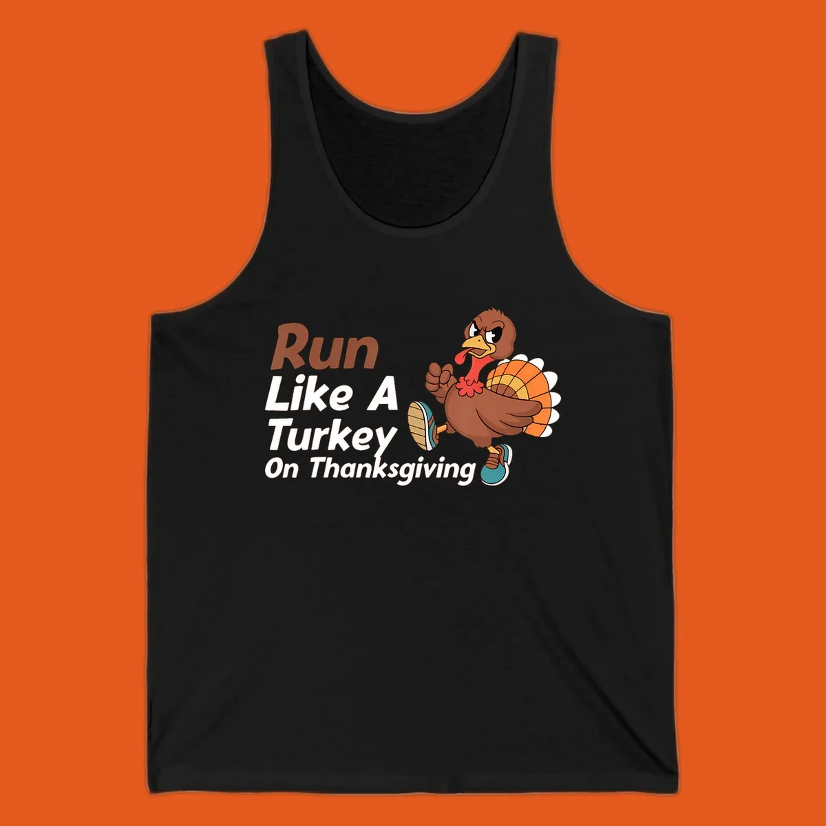 Run Like A Turkey Thanksgiving design with a cartoon turkey running and text, for turkey trot runners.