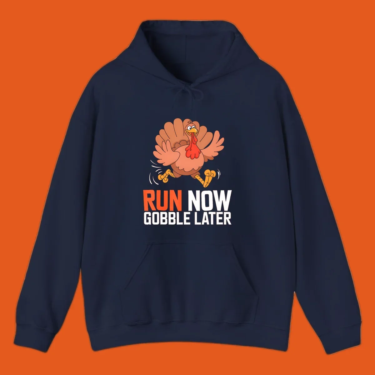 Running turkey with text 'RUN NOW GOBBLE LATER' for Turkey Trot run designs.