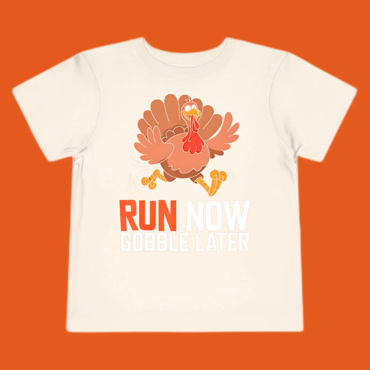 Running turkey with text 'RUN NOW GOBBLE LATER' for Turkey Trot run designs.