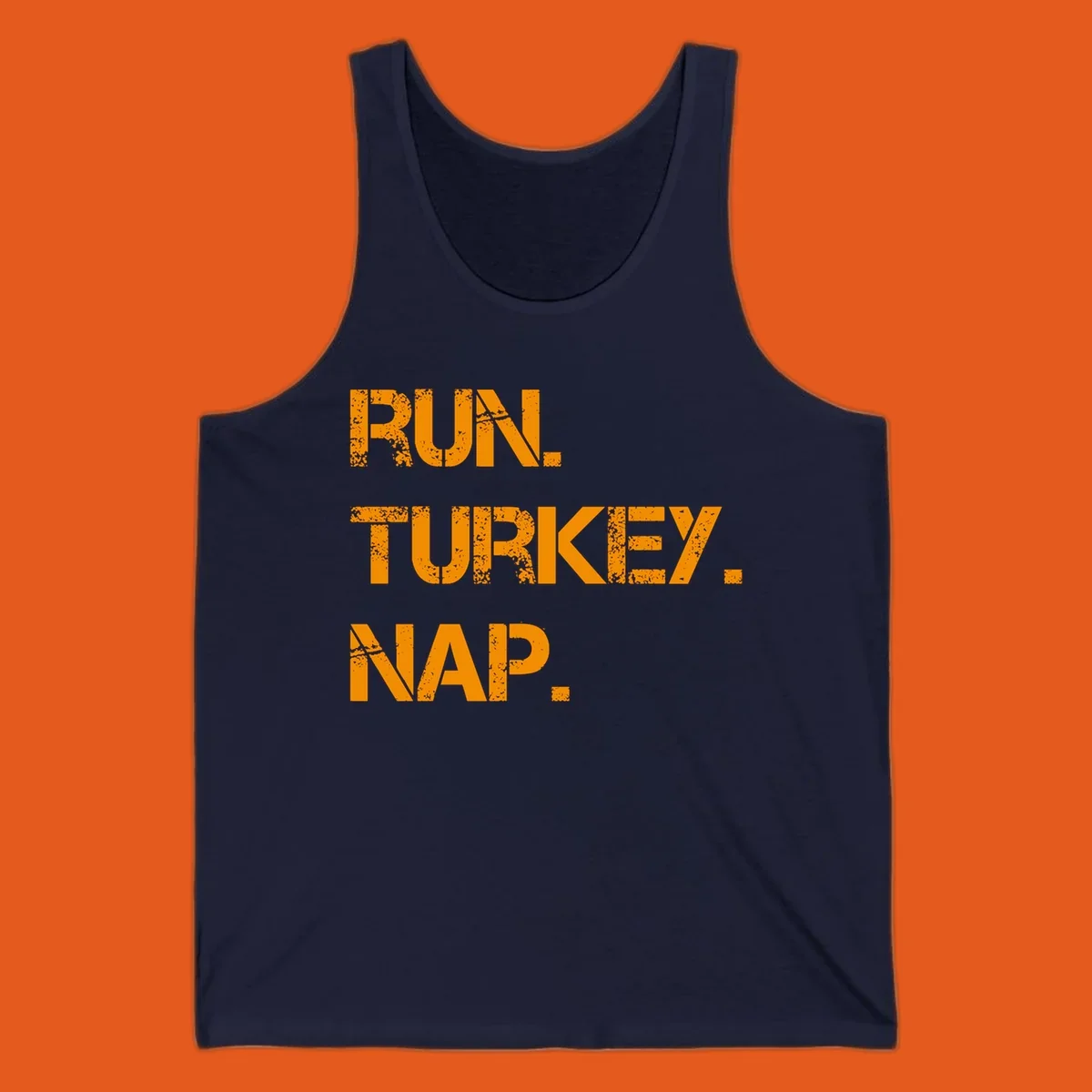 Run Turkey Nap text design with distressed orange lettering on a black background.