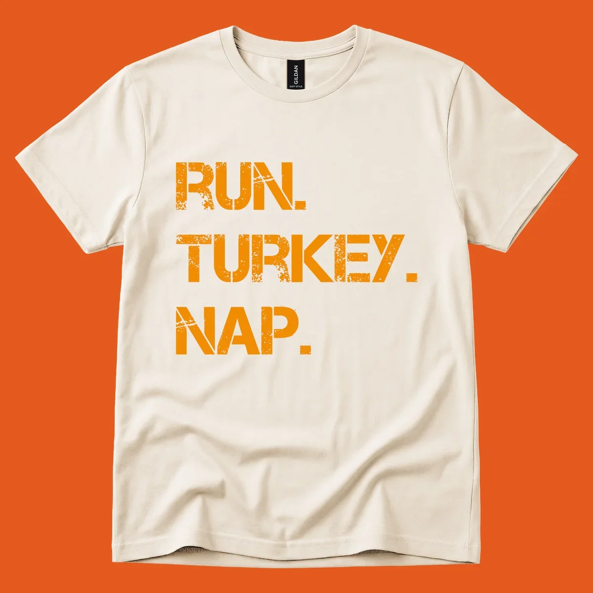 Run Turkey Nap text design with distressed orange lettering on a black background.