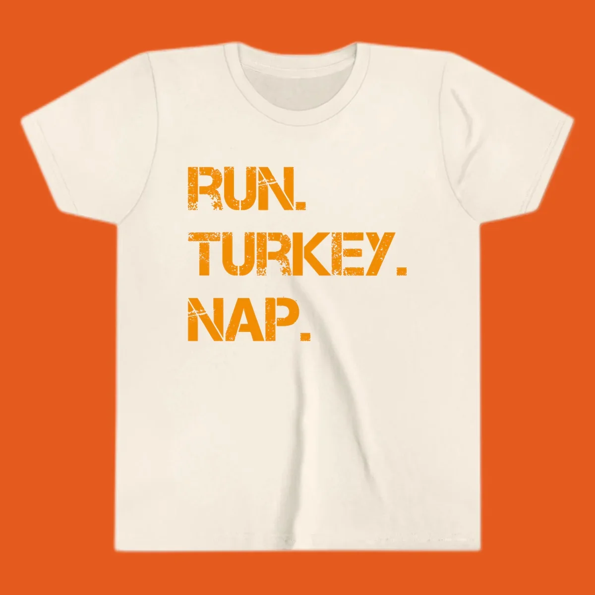 Run Turkey Nap text design with distressed orange lettering on a black background.