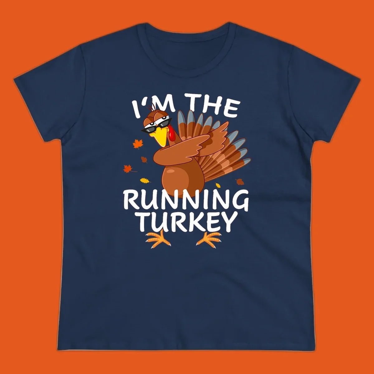 Running turkey graphic with text 'I'm The Running Turkey', for Thanksgiving Day Trot runners.