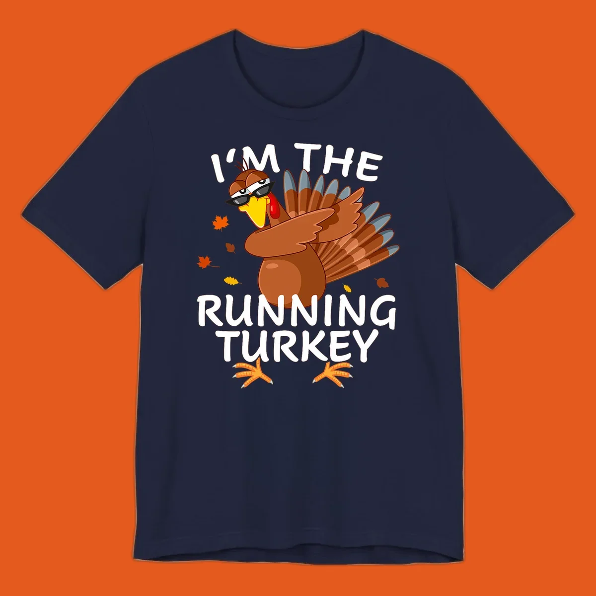 Running turkey graphic with text 'I'm The Running Turkey', for Thanksgiving Day Trot runners.