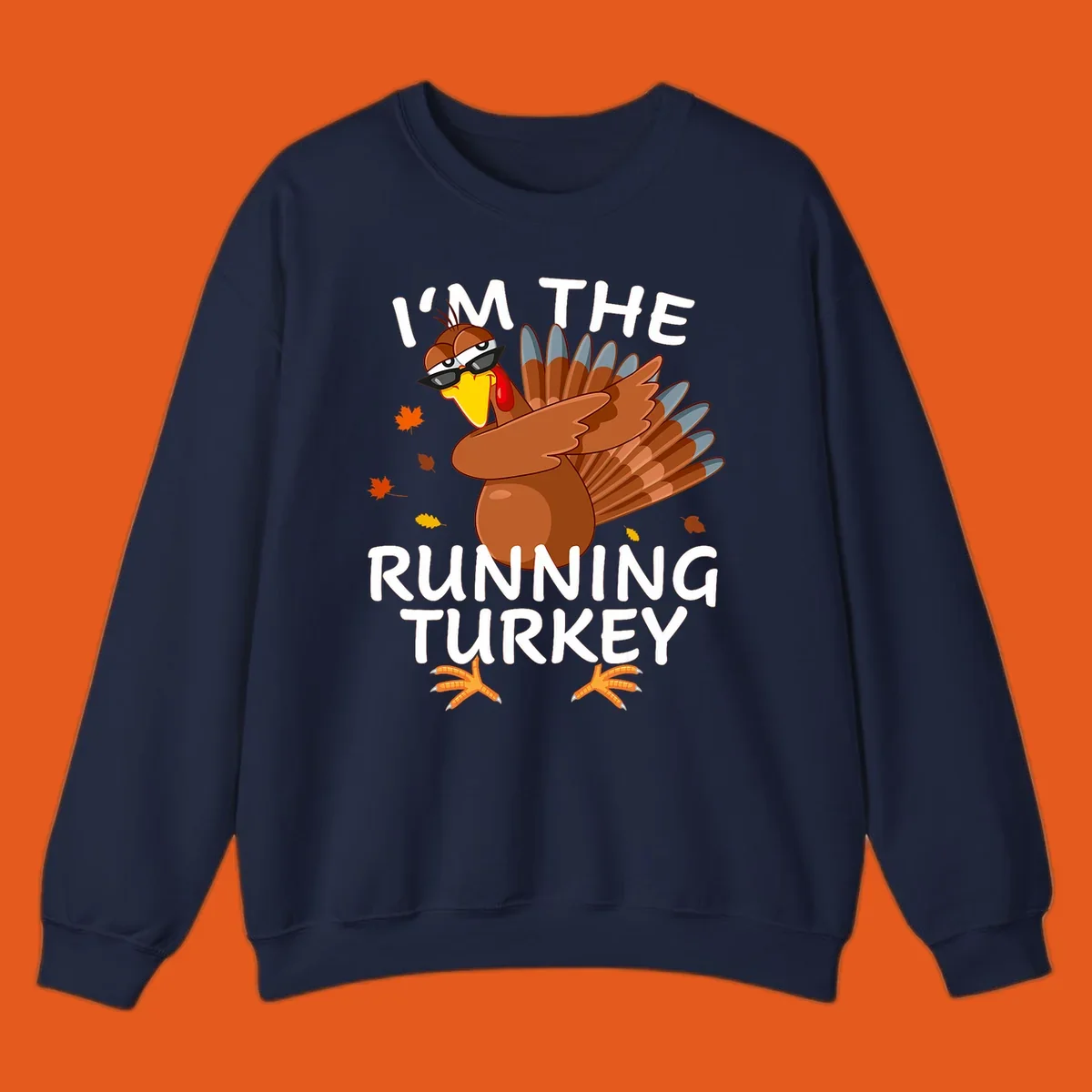 Running turkey graphic with text 'I'm The Running Turkey', for Thanksgiving Day Trot runners.