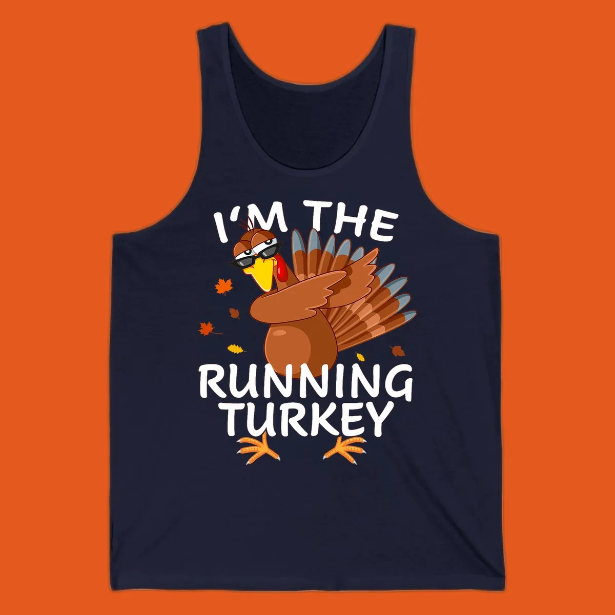 Running turkey graphic with text 'I'm The Running Turkey', for Thanksgiving Day Trot runners.