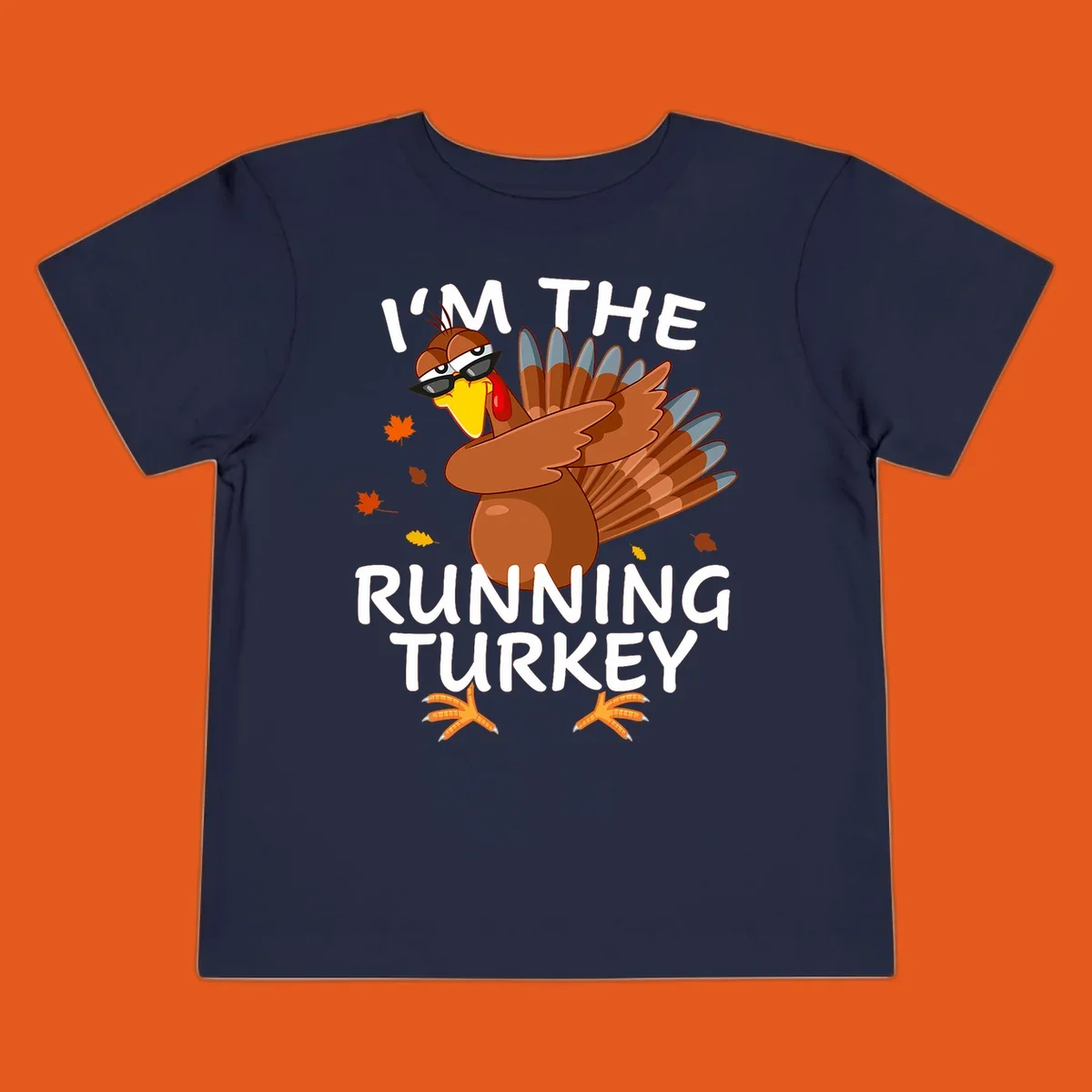 Running turkey graphic with text 'I'm The Running Turkey', for Thanksgiving Day Trot runners.