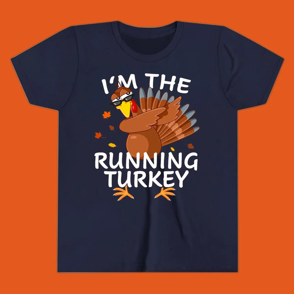 Running turkey graphic with text 'I'm The Running Turkey', for Thanksgiving Day Trot runners.