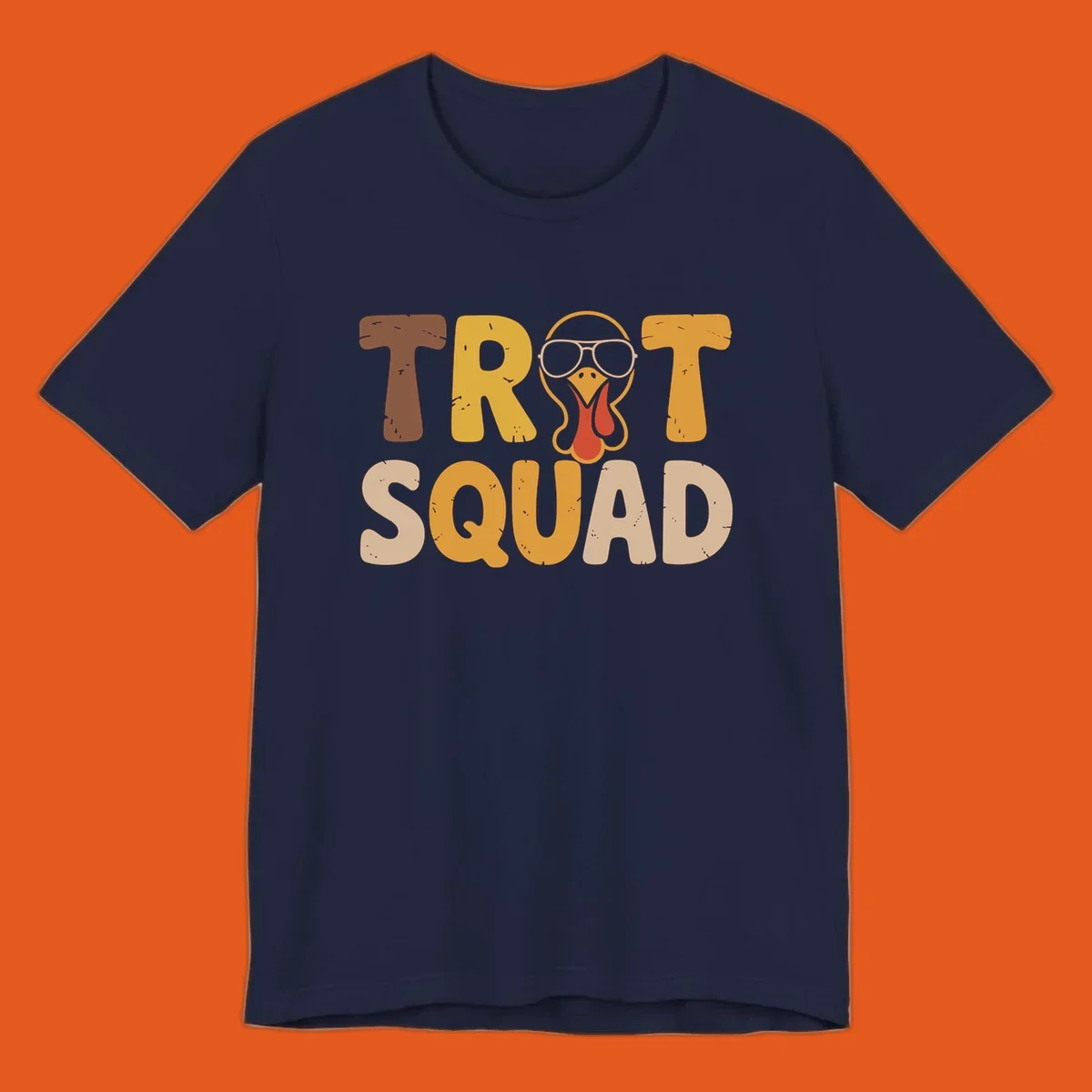 Text 'TROT SQUAD' with a cartoon turkey wearing sunglasses, for turkey trot runners.